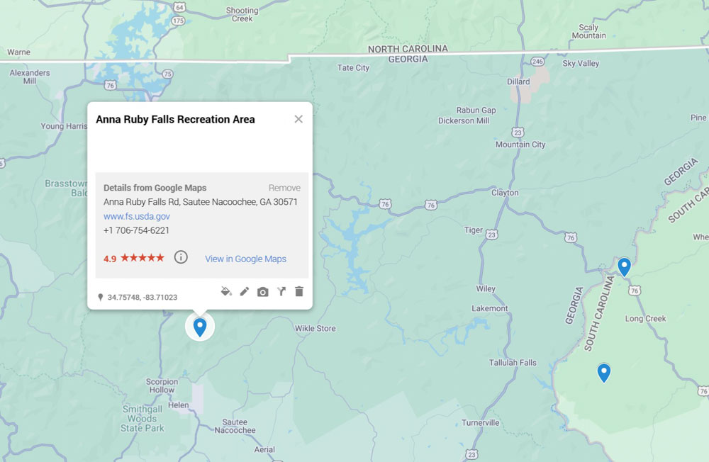Ruby Falls Ga Map Anna Ruby Falls Recreations Area